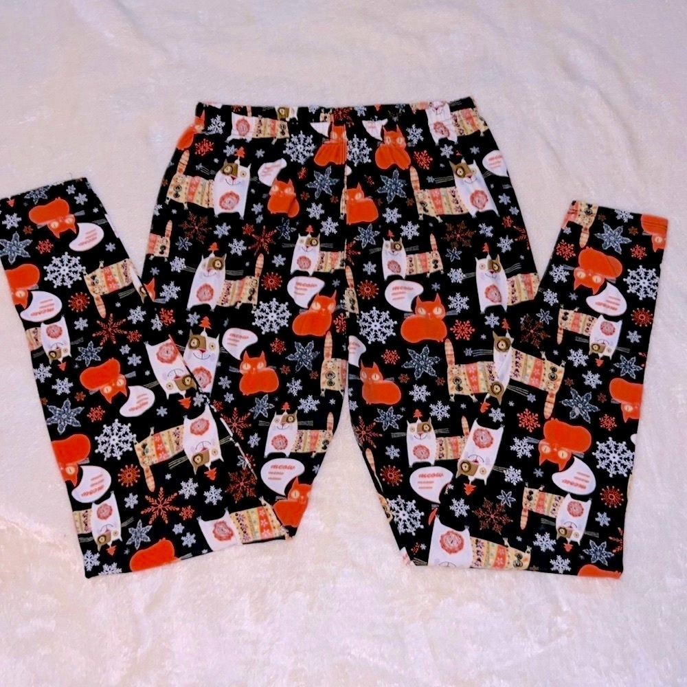 🔴 CLEARANCE 🐈‍⬛ ❄️ LK NW BLACK KITTY CAT SNOWFLAKE “PLUS” LEGGINGS Size XL 2-20 - Picture 2 of 10